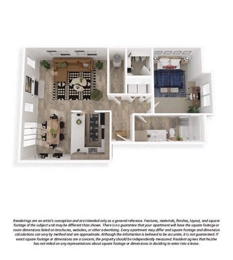 Floor plan for 1 bed, 1 bath, 765 sqft